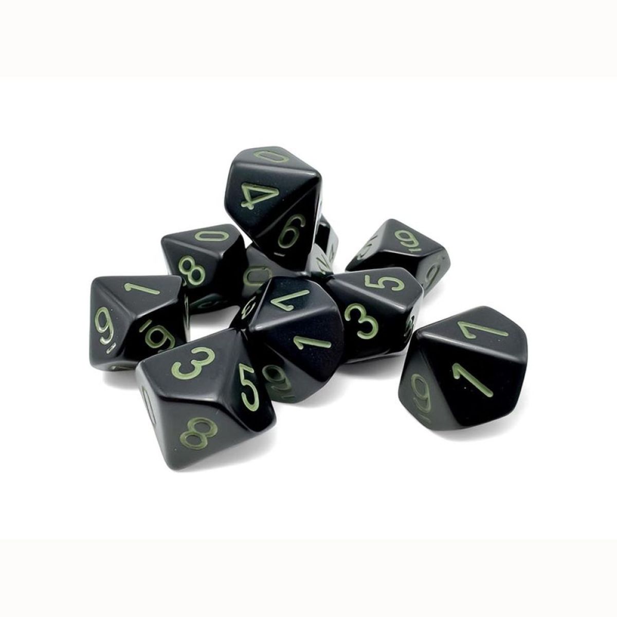 Chessex CHX25258 Opaque Black/Green Set of D10s (9250464104685)