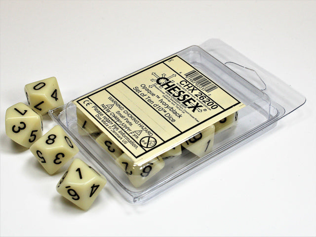 Chessex Opaque Ivory/black Set of Ten d10s