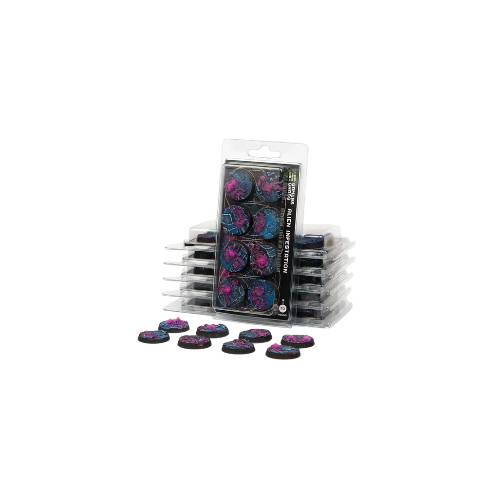 Gamers Grass GGB-AIR32 Battle Ready Bases Alien Infestation Round 32mm (x8)
