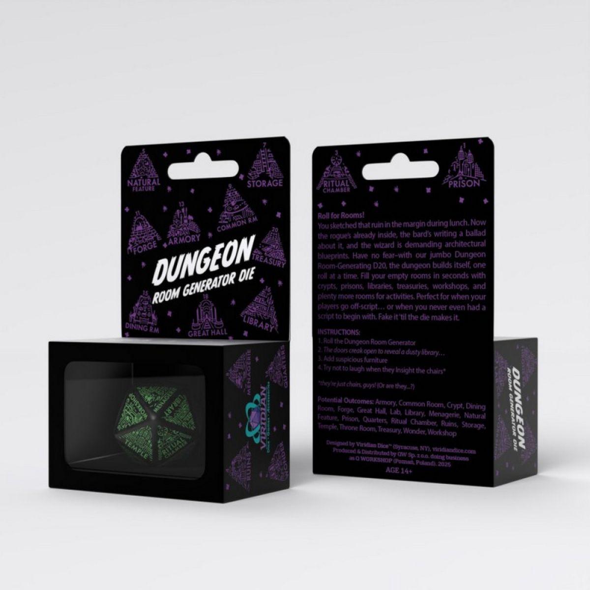 Q Workshop 20VDGG02 Dungeon Generator Die: Black/Green (9250511257837)