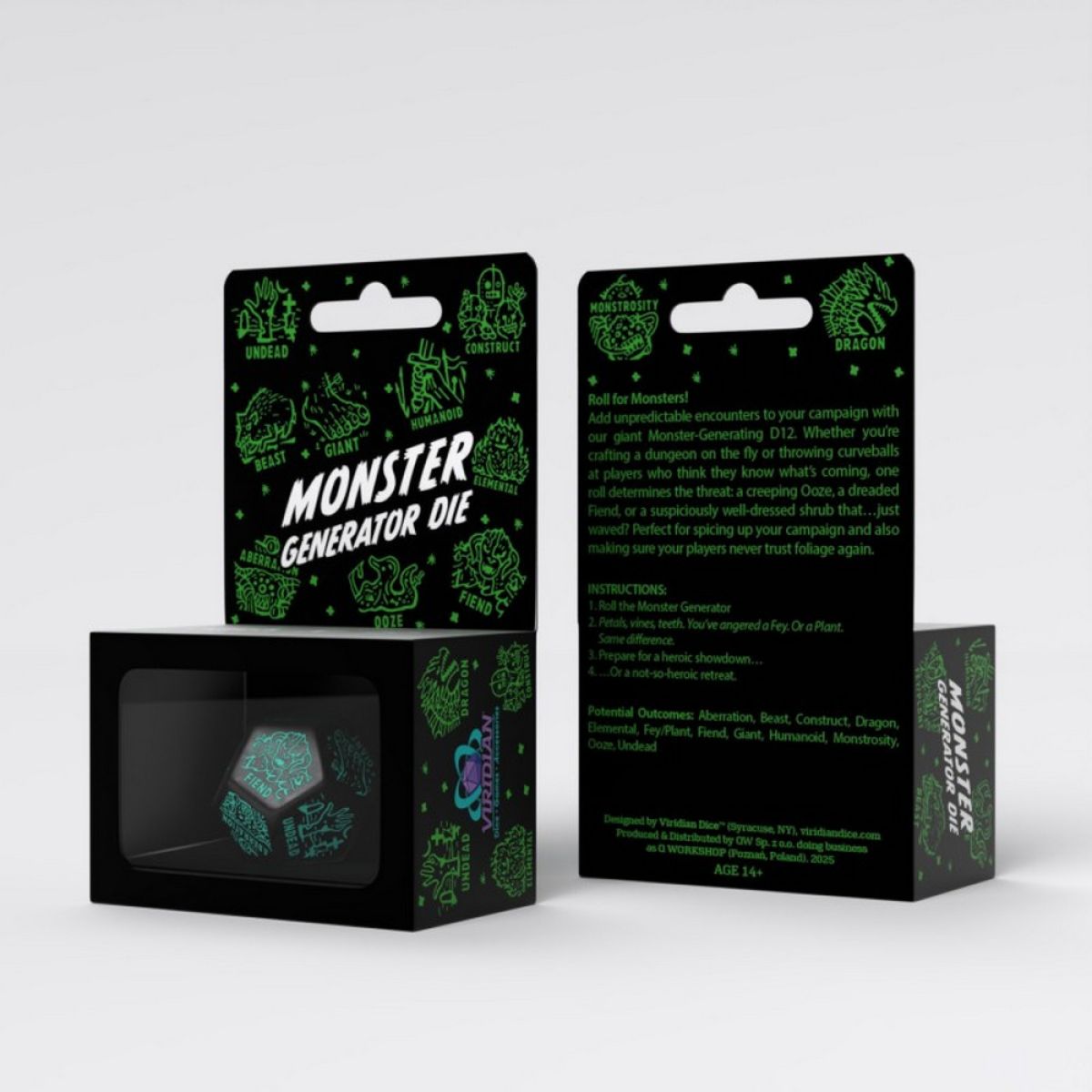 Q Workshop 20VMRG02 Monster Generator Die: Black/Turquoise (9250511421677)