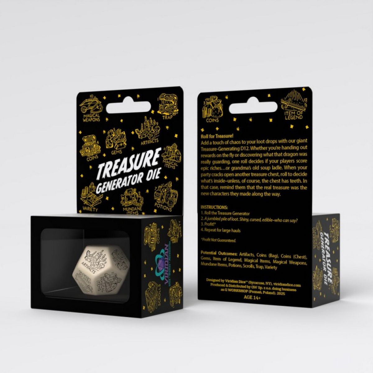 Q Workshop 20VTRG01 Treasure Generator Die: Beige/Black (9250511913197)