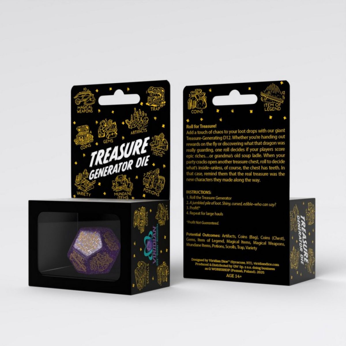 Q Workshop 20VTRG02 Treasure Generator Die: Shimmering Purple (9250511978733)