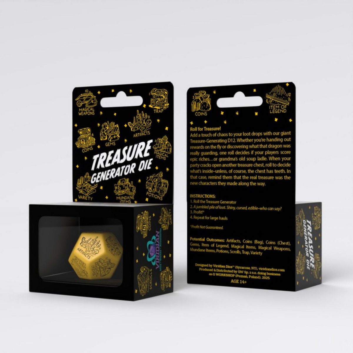 Q Workshop 20VTRG03 Treasure Generator Die: Yellow/Black (9250512142573)
