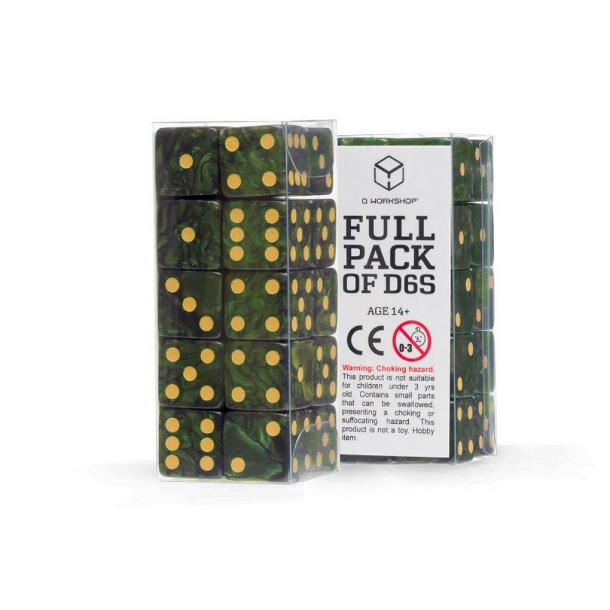 Q Workshop S20603 Full Pack of D6's: Green/Gold (9250517025005)