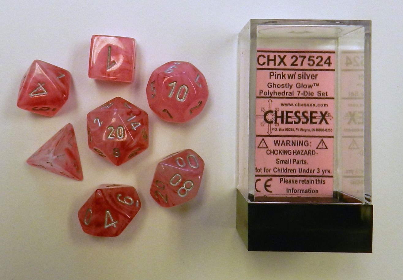 Chessex Ghostly Glow Polyhedral Pink/silver 7-Die Set