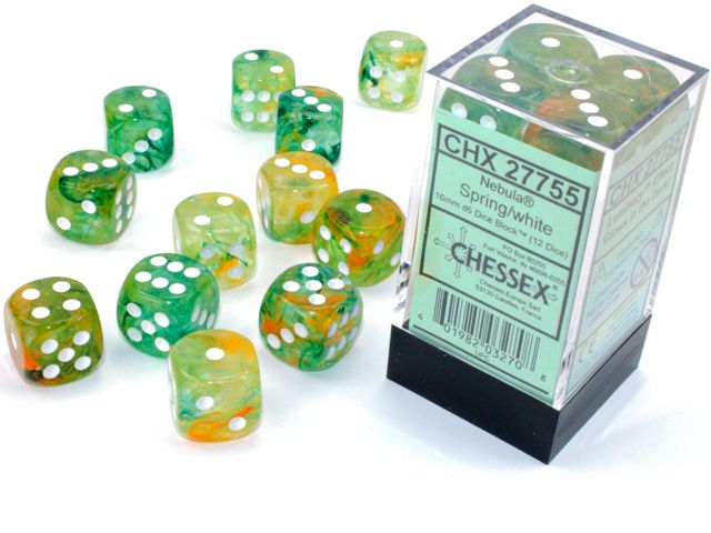 Chessex Nebula 16mm d6 Spring/white Luminary Dice Block (12