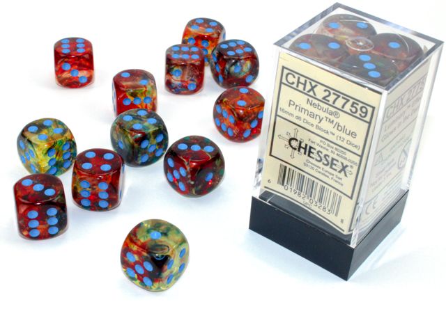 Chessex Nebula 16mm d6 Primary/blue Luminary Dice Block (12