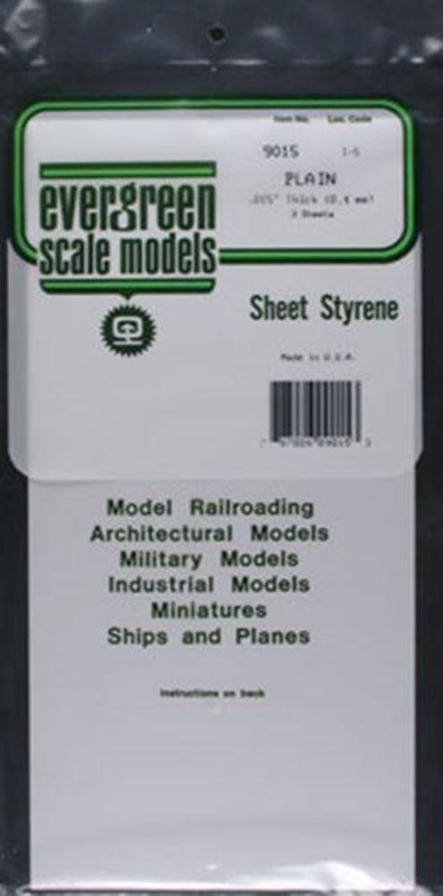 Evergreen 9015 Styrene White Sheet (0.015 X 6 X 12") - 3 pieces (10908979591)