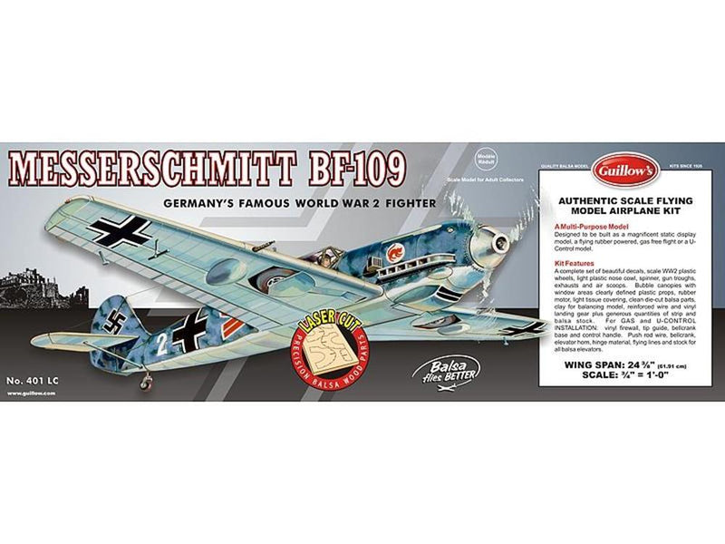 Guillows #401LC 1/16 Messerschmitt Bf 109 - Balsa Flying Kit - Hobby City NZ (7854881702125)