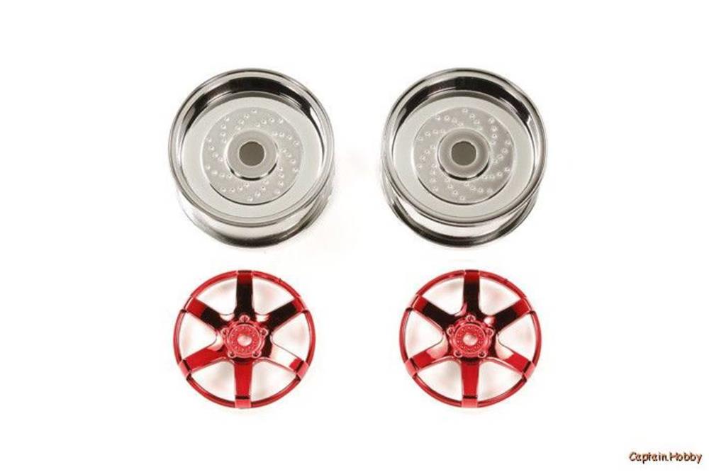 xTamiya 54551 2pc 6 SPOKE RED WHEEL 26mm OFF+2 (7540537917677)