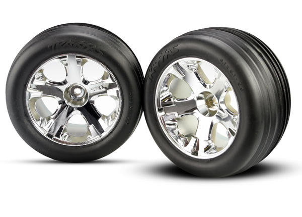 Traxxas Assembled Glued 2.8in All-Star Chrome Ribbed Electric Front RC Wheel &amp; Tyre Set - 3771