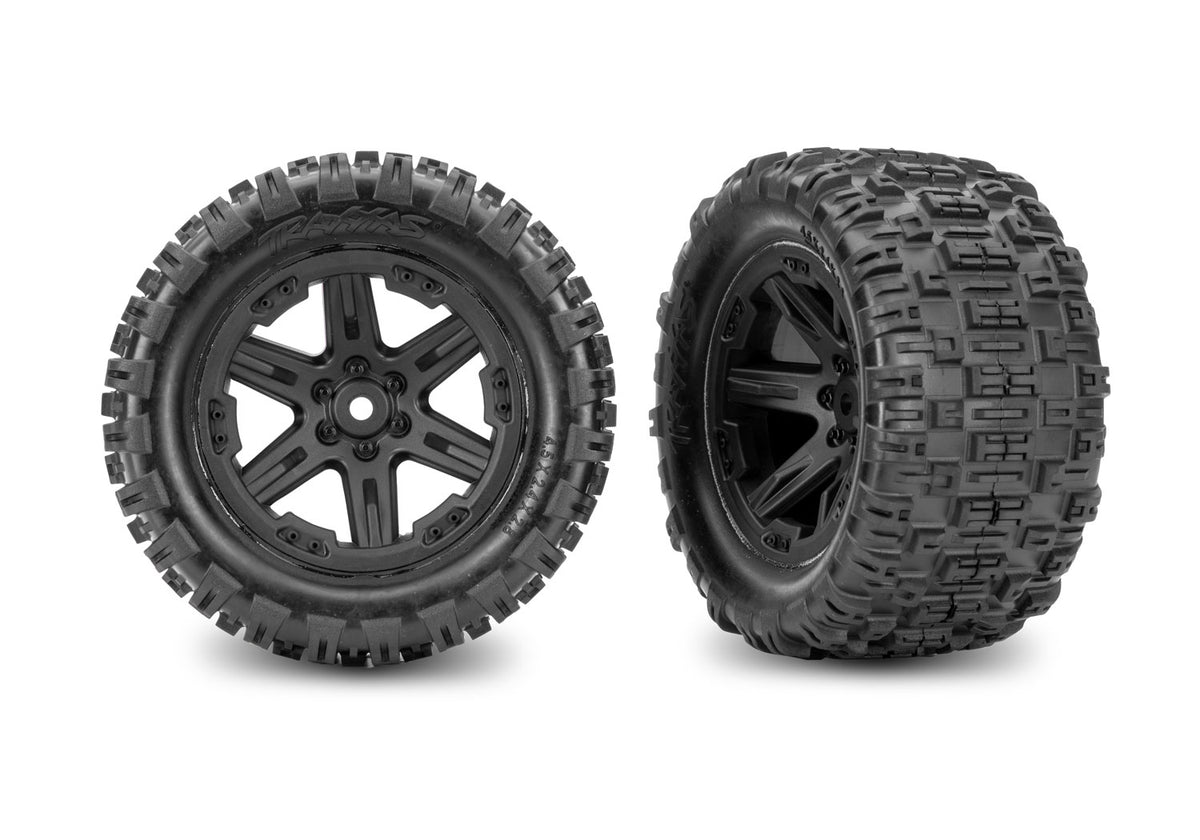 Traxxas Assembled Glued 2.8in RXT Black Wheels &amp; Sledgehammer ST Tyres 2WD Rear RC Wheel &amp; Tyre Set - 3797 - TRX3797-BLK