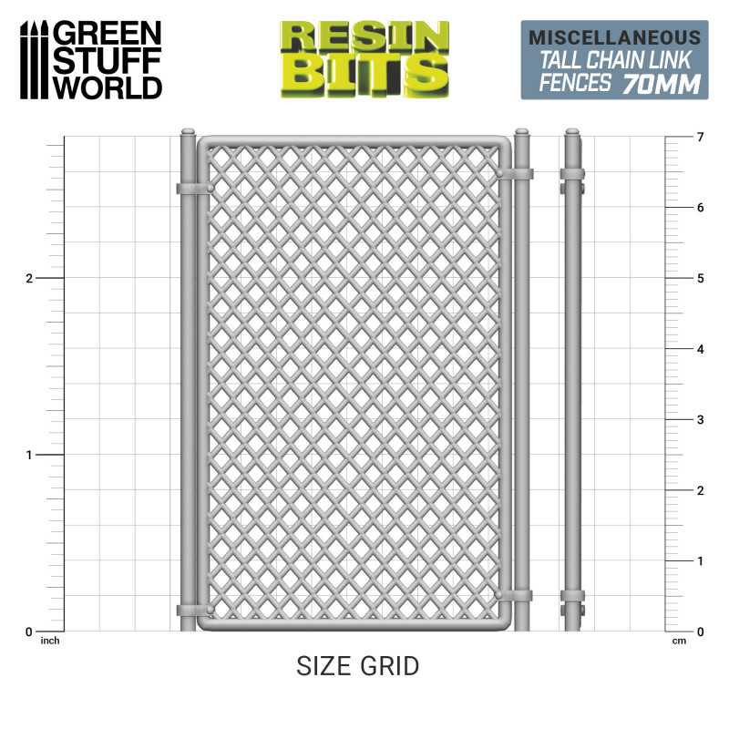 Green Stuff World 3D Printed Modern & Sci-fi Tall Chain Link Fences 70mm