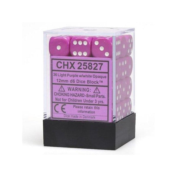 Chessex Opaque 12mm d6 Light Purple/white Dice Block (36 dice)