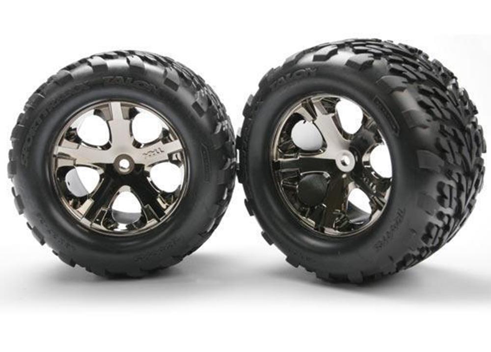 Traxxas 3668A - 2.8' All-Star Black Chrome Wheels Talon Tires Foam Inserts (Electric Rear) (2) (7540677869805)