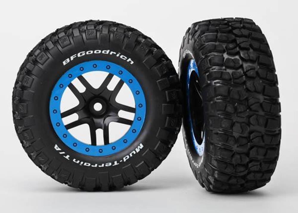 Traxxas SCT Split-Spoke Black/Blue Beadlock BFGoodrich Mud-Terrain KM2 RC Wheel & Tyre Set