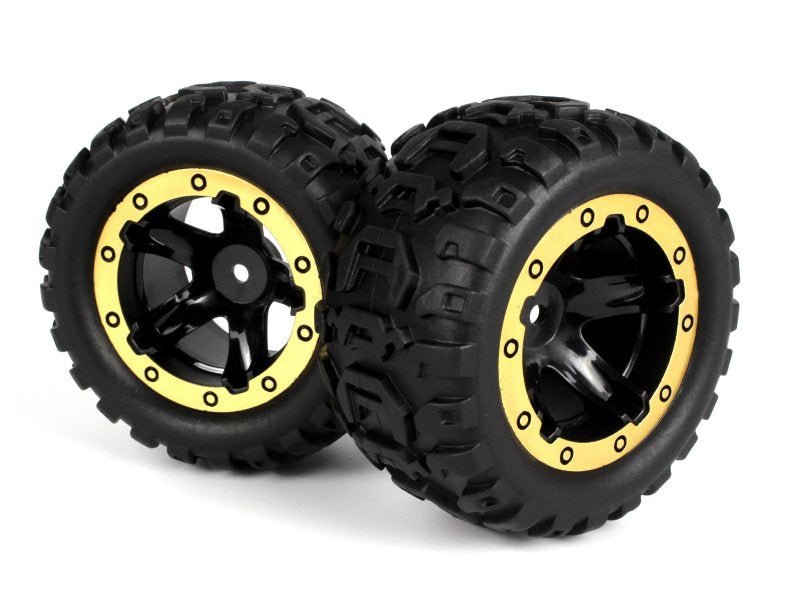Blackzon 540087 Wheels & Tires: Slayer MT Black/Gold (2) (8452813226221)