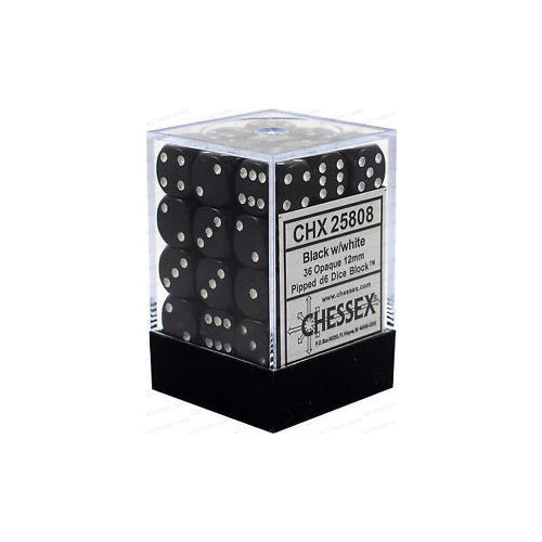 Chessex Opaque 12mm d6 Black/white Dice Block (36 dice)