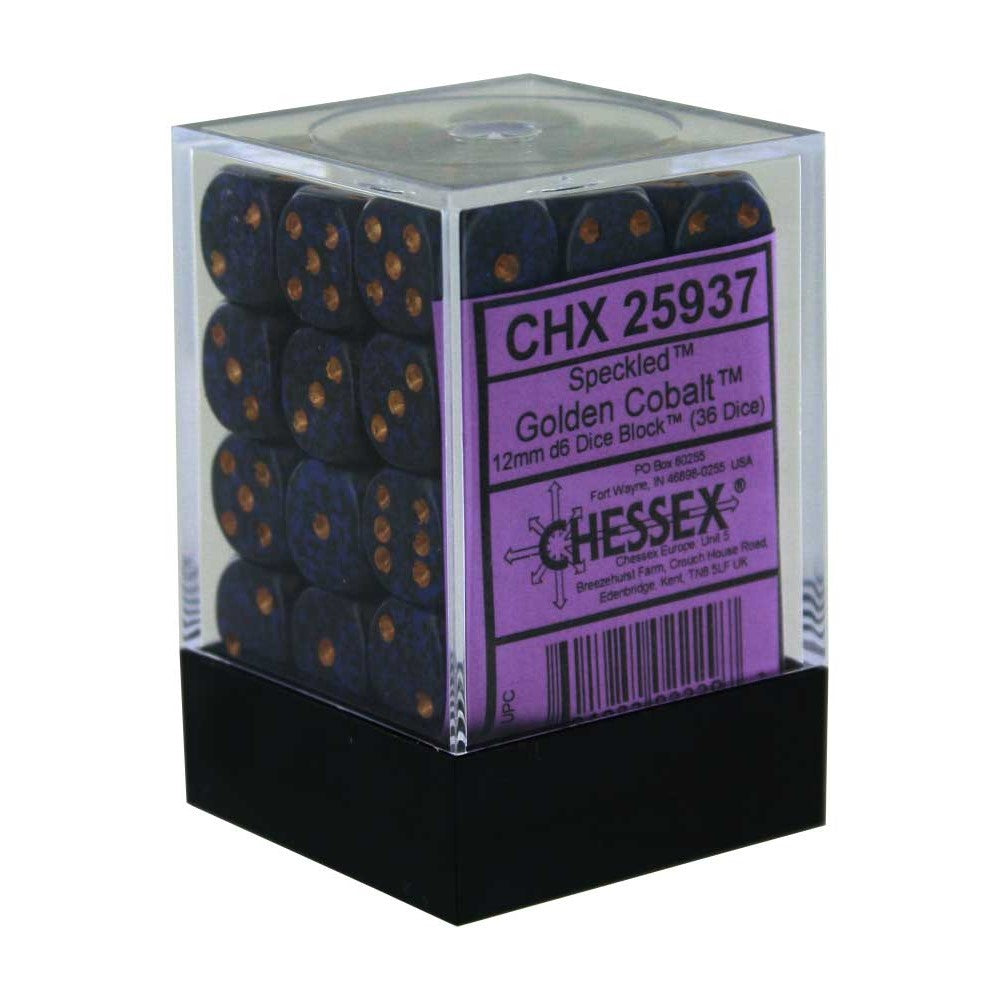 Chessex Speckled 12mm d6 Golden Cobalt Dice Block (36 dice)