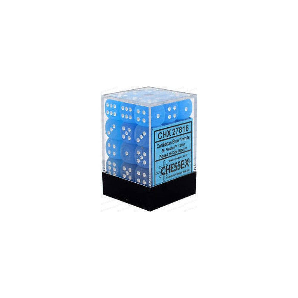 Chessex Frosted 12mm d6 Caribbean Blue/white Dice Block (36