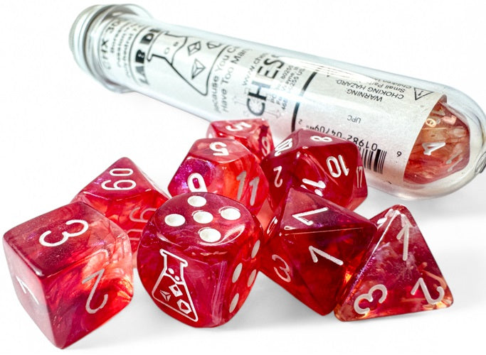 Chessex Borealis Passion/White 7 Dice Set (Test Tube) - CHX30070
