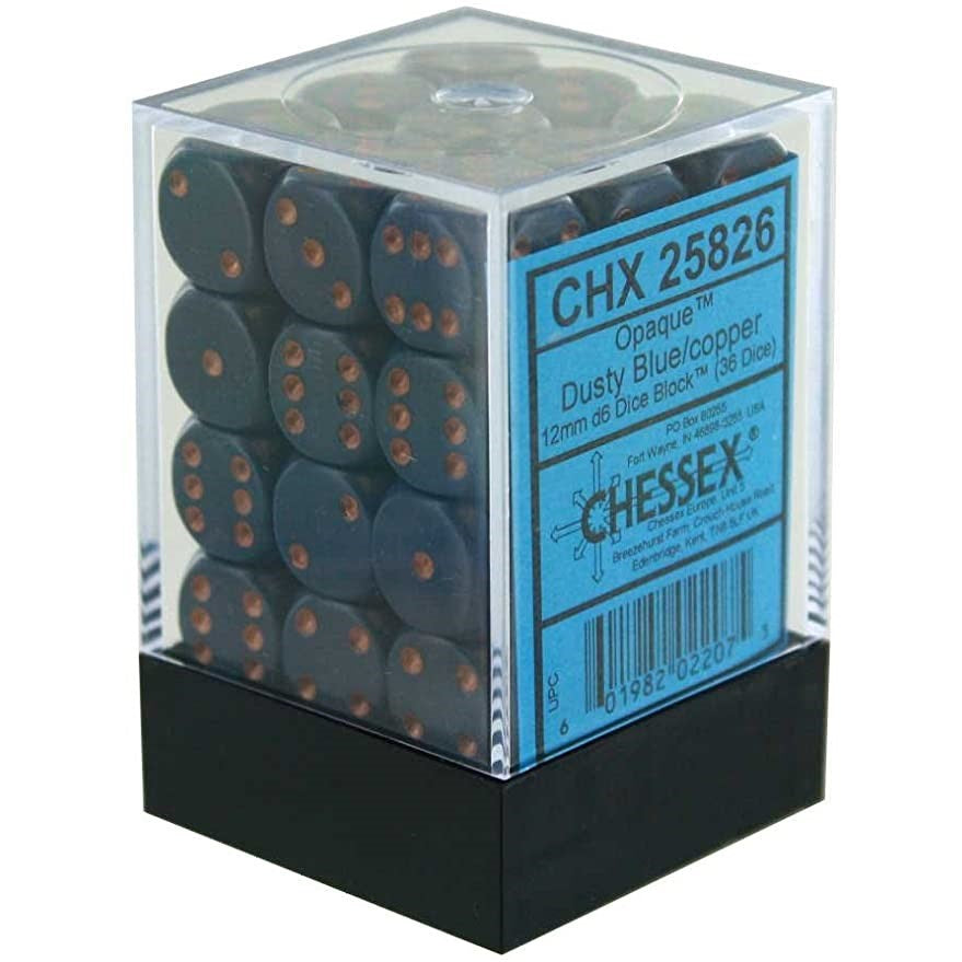 Chessex Opaque 12mm d6 Dusty Blue/copper Dice Block (36 dice)