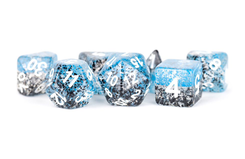 MDG 16mm Resin Polyhedral Dice Set Particle Blue/Black - MDG629
