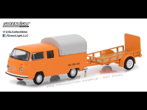 GreenLight GL-32110-A 1/64 1978 Volkswagen T2 Type 2 Double Cab Pickup with Canopy and Utility Trailer (8868014620909)