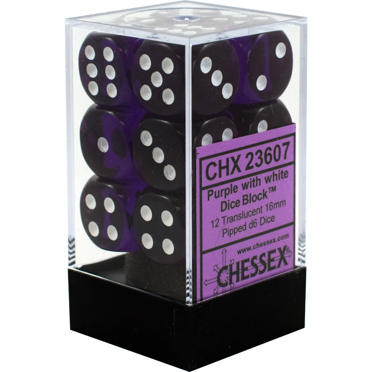 Chessex Translucent 16mm d6 Purple/white Dice Block (12 dice)