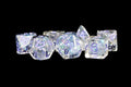 MDG 16mm Resin Polyhedral Dice Set Pearl with Purple Numbers - MDG689