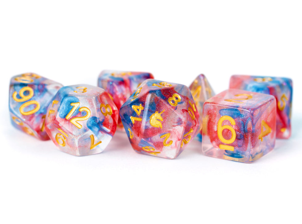 MDG 16mm Resin Polyhedral Dice Set Unicorn Cosmic Carnival - MDG708