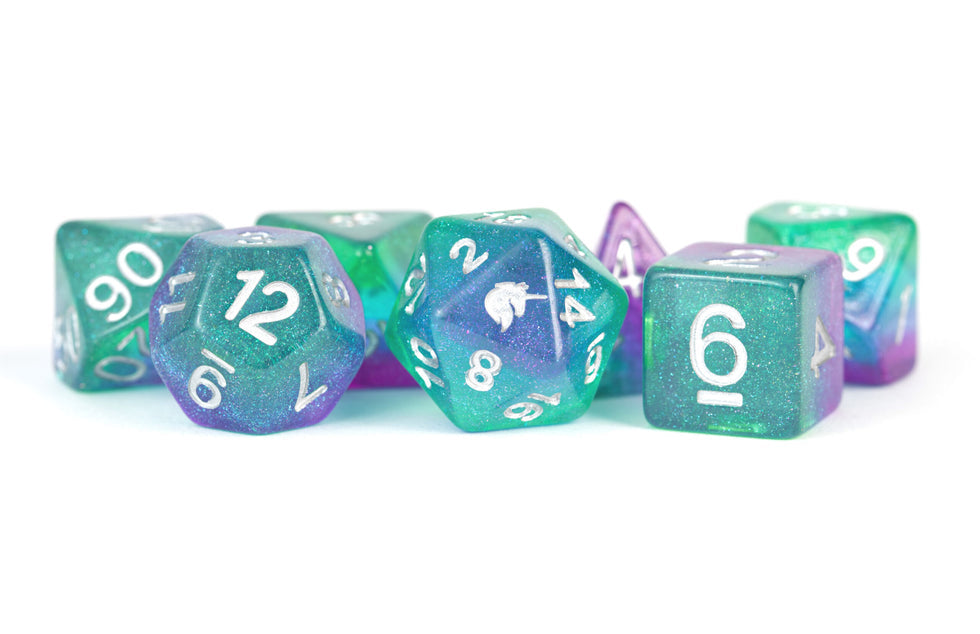 MDG 16mm Resin Polyhedral Dice Set Unicorn Aurora - MDG712