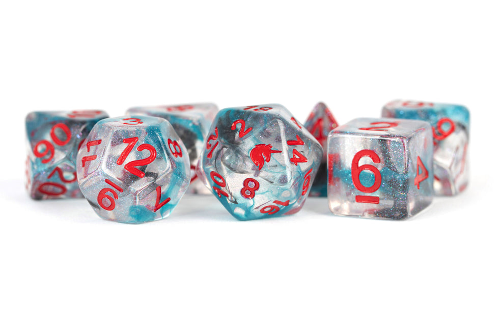 MDG 16mm Resin Polyhedral Dice Set Unicorn Battle Wounds - MDG718
