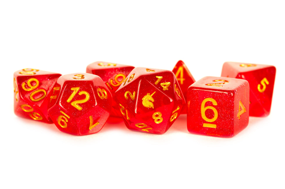 MDG 16mm Resin Polyhedral Dice Set Unicorn Red - MDG721