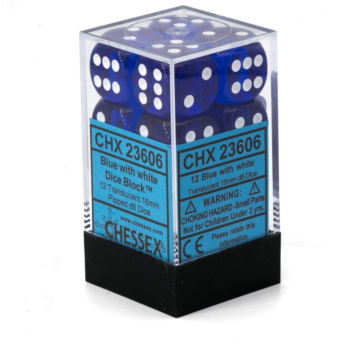 Chessex Translucent 16mm d6 Blue/white Dice Block (12 dice)