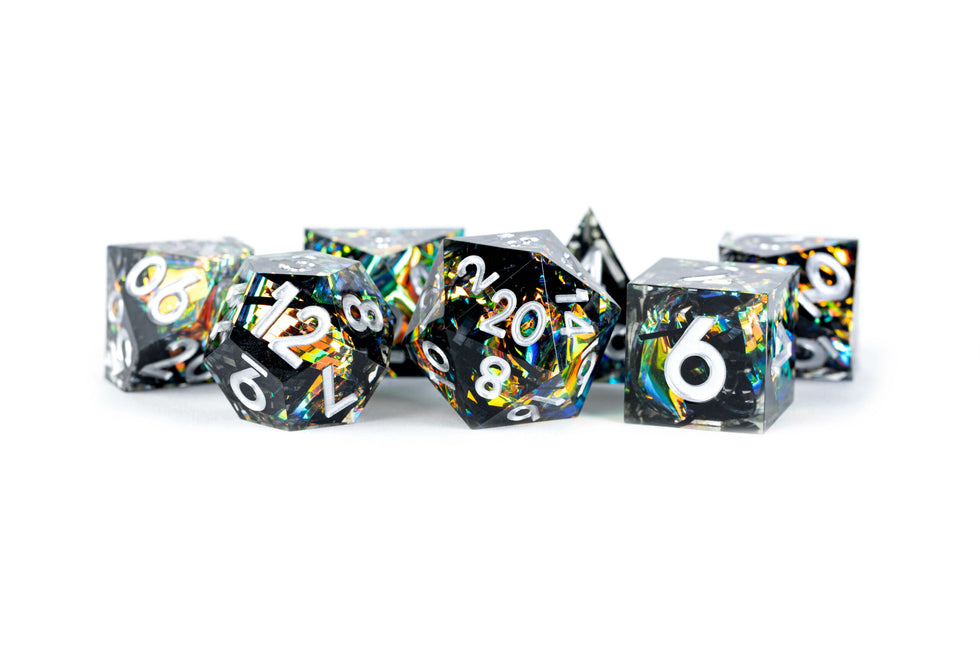 MDG Handcrafted Sharp Edge Resin Dice Set Simmering Coal - MDG933