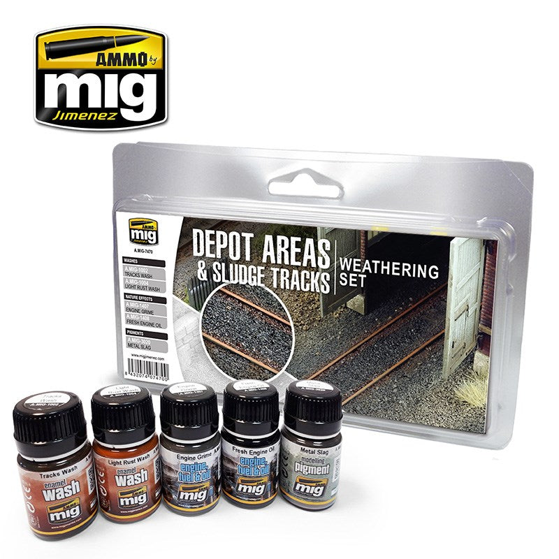 AMMO by Mig Jimenez A.MIG-7470 DEPOT AREAS - SLUDGE TRACKS WEATHERING SET - Hobby City NZ