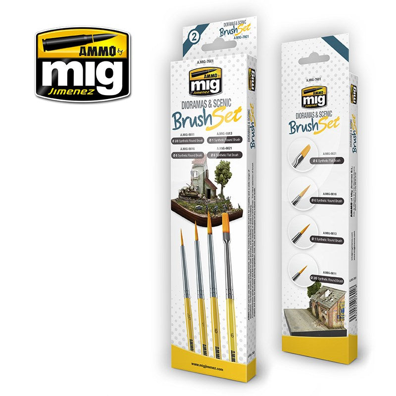 AMMO by Mig Jimenez A.MIG-7601 DIORAMAS AND SCENIC BRUSH SET - Hobby City NZ