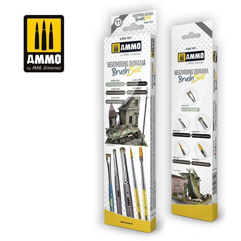 AMMO by Mig Jimenez A.MIG-7611 Brushes for Weathering Diorama Set (8170400612589)