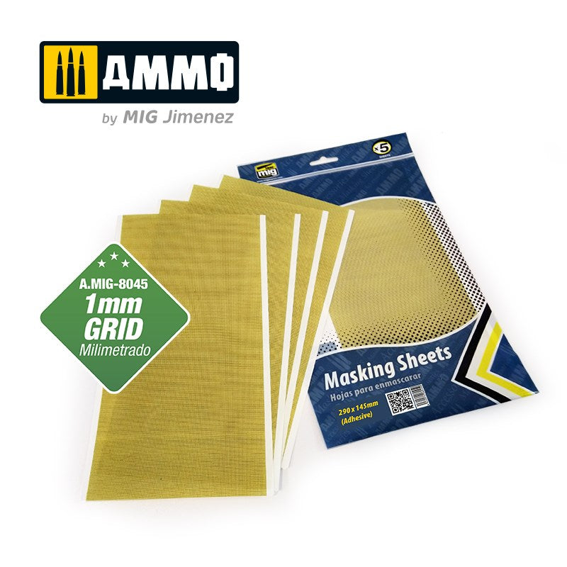 AMMO by Mig Jimenez A.MIG-8045 Masking Sheets 1mm Grid. x5 Sheets 290 x 145 mm (6548862599217)