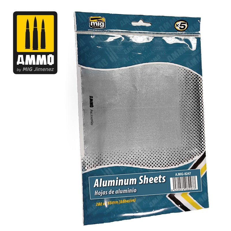 AMMO by Mig Jimenez A.MIG-8247 ADHESIVE ALUMINIUM SHEETS 280X195MM (5 PK) - Hobby City NZ