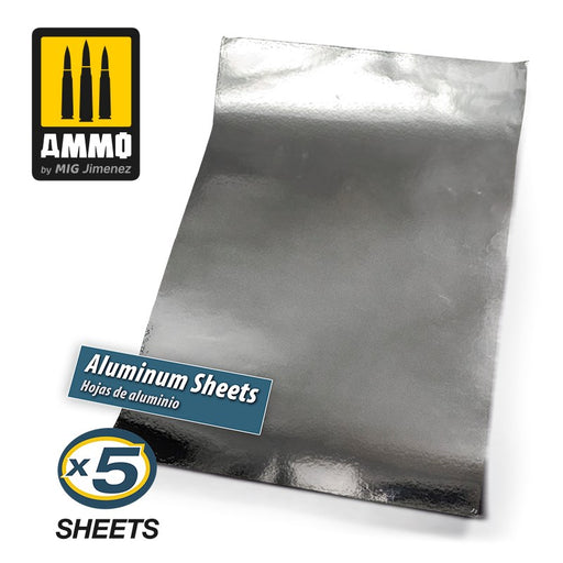 AMMO by Mig Jimenez A.MIG-8247 ADHESIVE ALUMINIUM SHEETS 280X195MM (5 PK) - Hobby City NZ