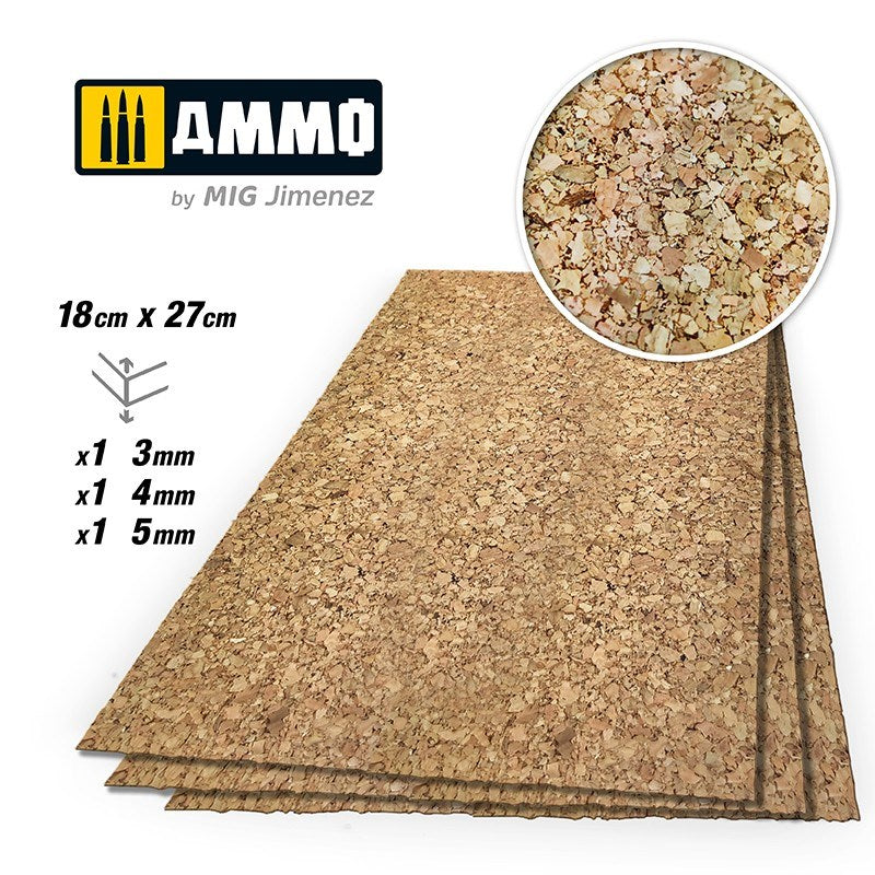 AMMO by Mig Jimenez A.MIG-8846 CREATE CORK Thick Grain Mix (3mm 4mm and 5mm) 1 pc each size - Hobby City NZ
