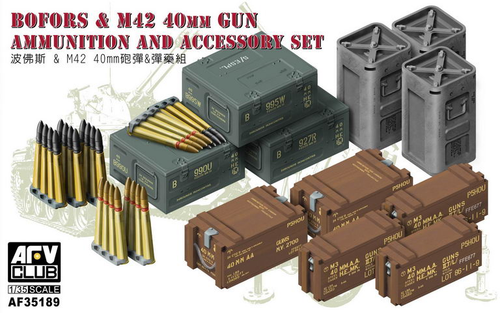 AFV Club 35189 1/35 Bofors & M42 40mm Gun Ammunition And Accessory Set (9120452411629)