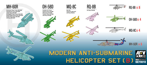 AFV Club SE70010 1/700 Modern Anti-submarine Helicopter Set 2 (MH-60R & OH-58D & MQ-8B/C) (8964706435309)