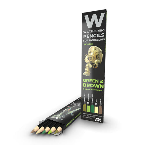 AK Interactive AK10040 Weathering Green and Brown Camouflages Watercolour Pencil Set