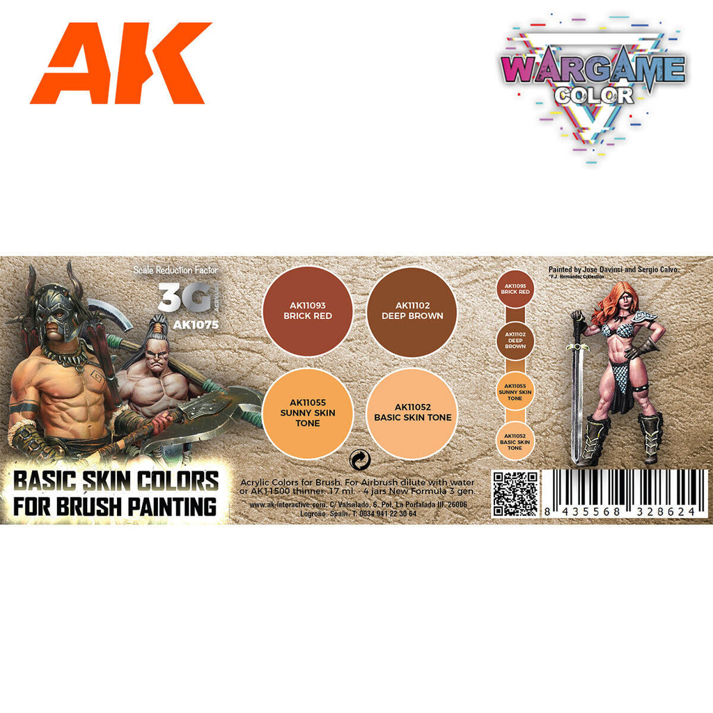 AK Interactive AK1075 Wargame Basic Skin Colors Acrylic Paint Set 3rd Generation