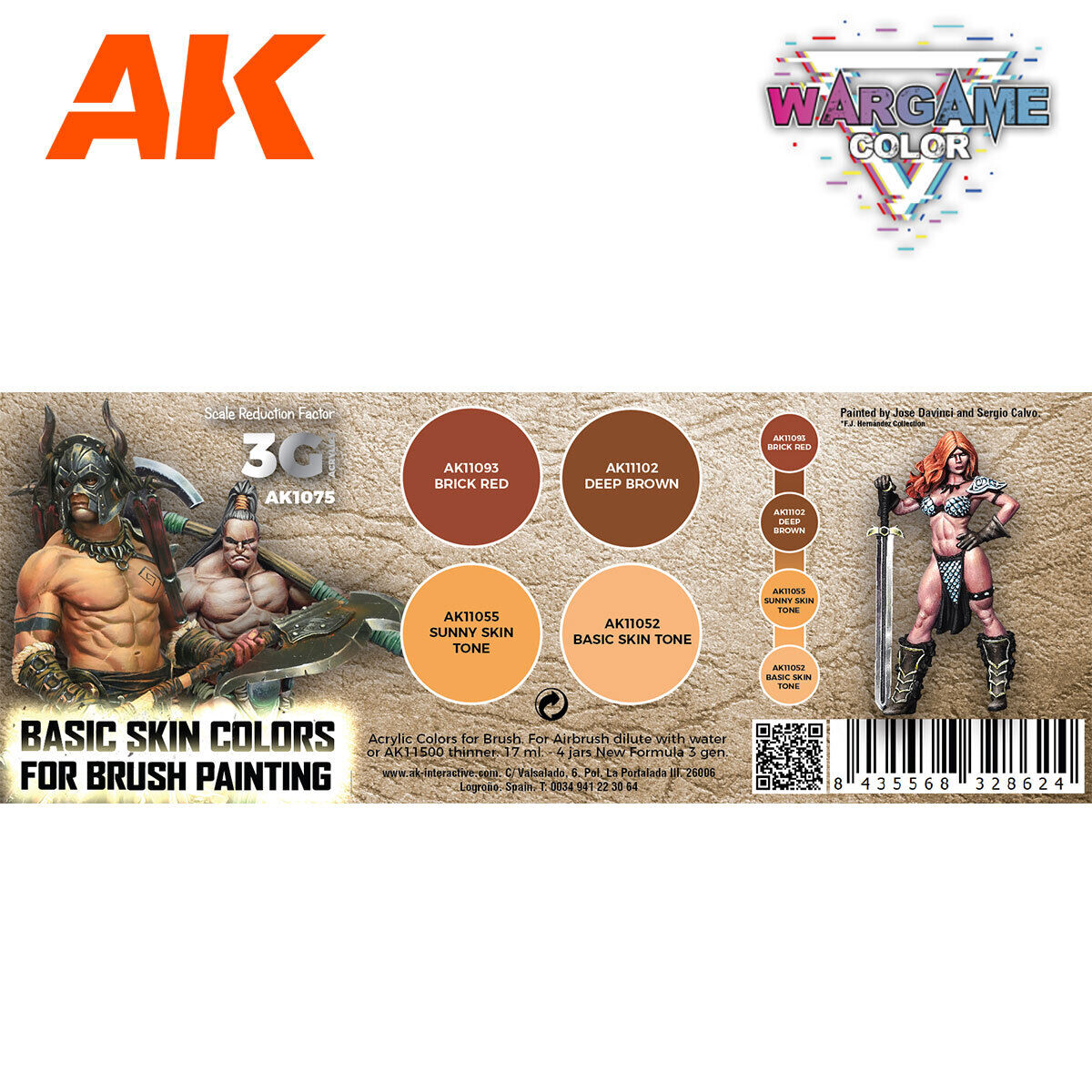 AK Interactive AK1075 Wargame Basic Skin Colors Acrylic Paint Set 3rd Generation