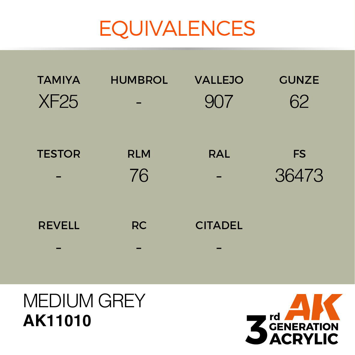 AK Interactive AK11010 Medium Grey Acrylic Paint 17ml 3rd Generation